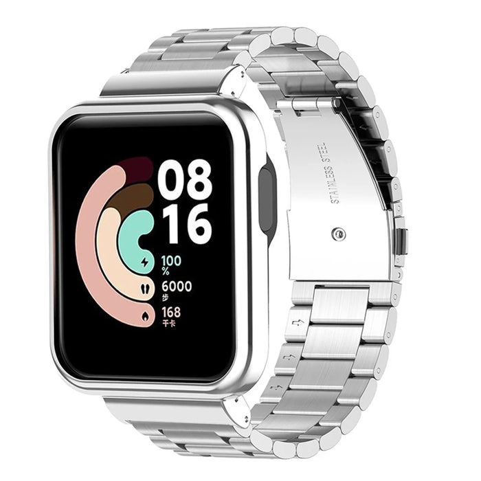Integrated Three Beads 304 Stainless Steel Replacement Watch Strap with Watch Case Protector for Xiaomi Redmi Watch / Mi Watch Lite - Silver - 2