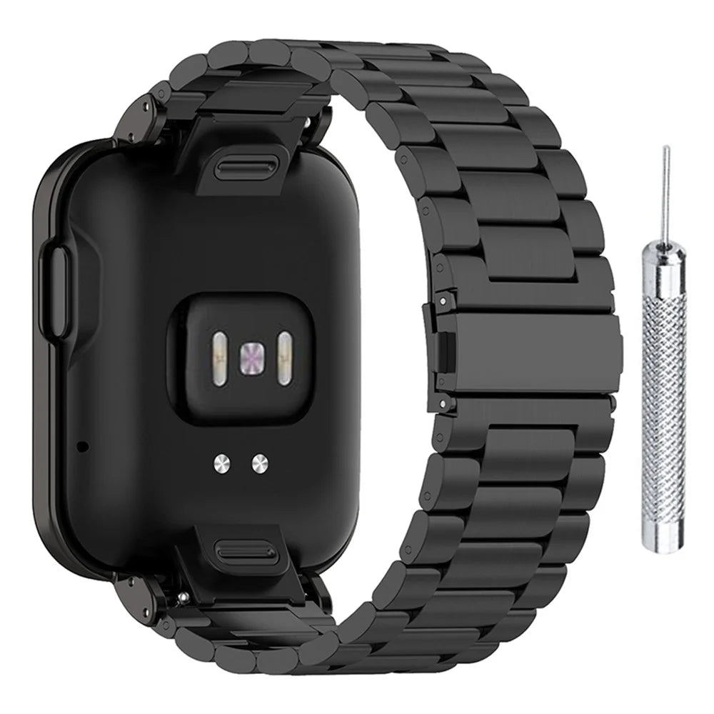 304 Stainless Steel Three Beads Watch Strap with Watch Case Protector + Installation Tool for Xiaomi Redmi Watch / Mi Watch Lite - Black - 1