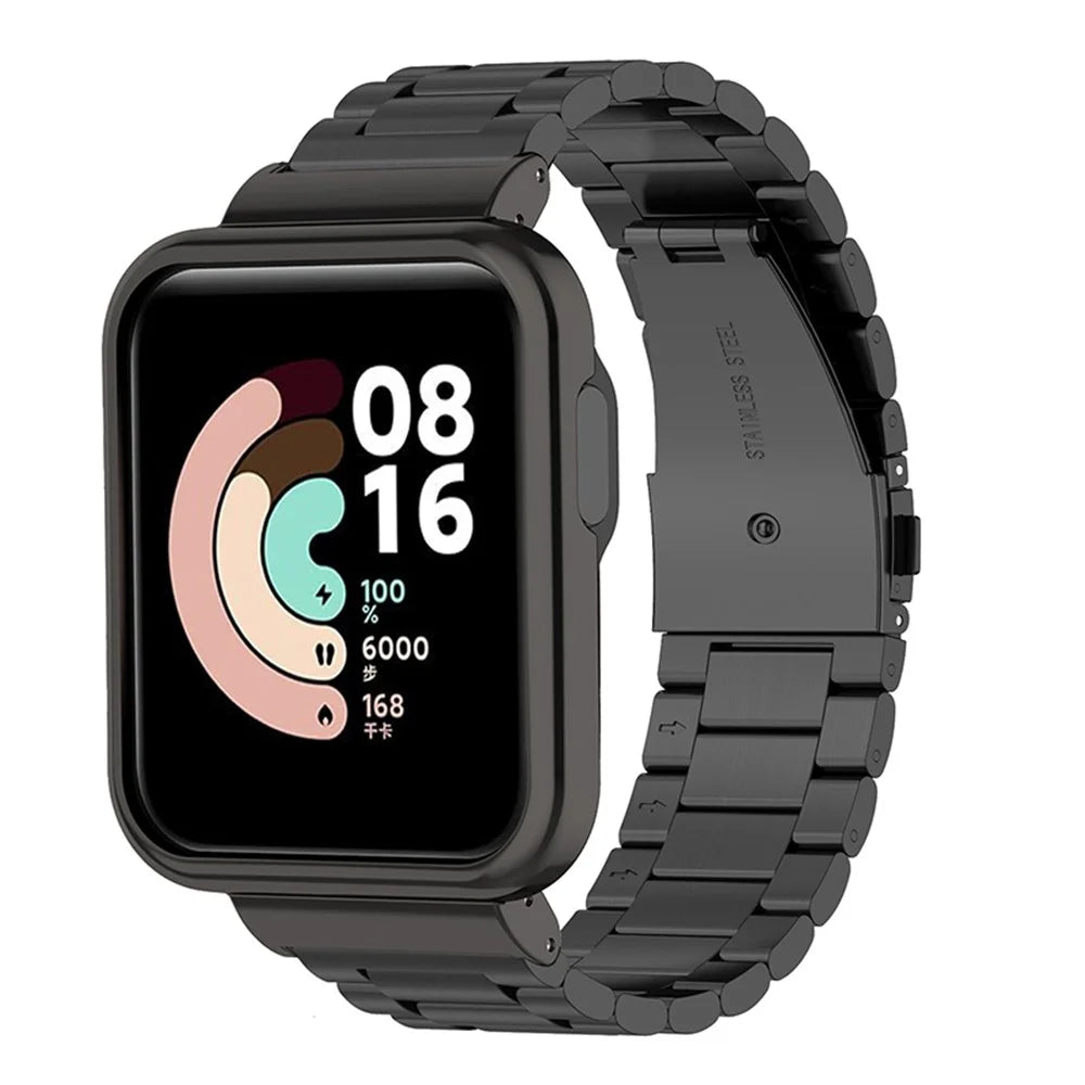 304 Stainless Steel Three Beads Watch Strap with Watch Case Protector + Installation Tool for Xiaomi Redmi Watch / Mi Watch Lite - Black - 2