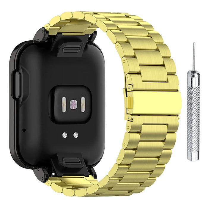 Replacement 304 Stainless Steel Three Beads Watch Strap with Watch Case Protector + Installation Tool for Xiaomi Redmi Watch / Mi Watch Lite - Gold - 1