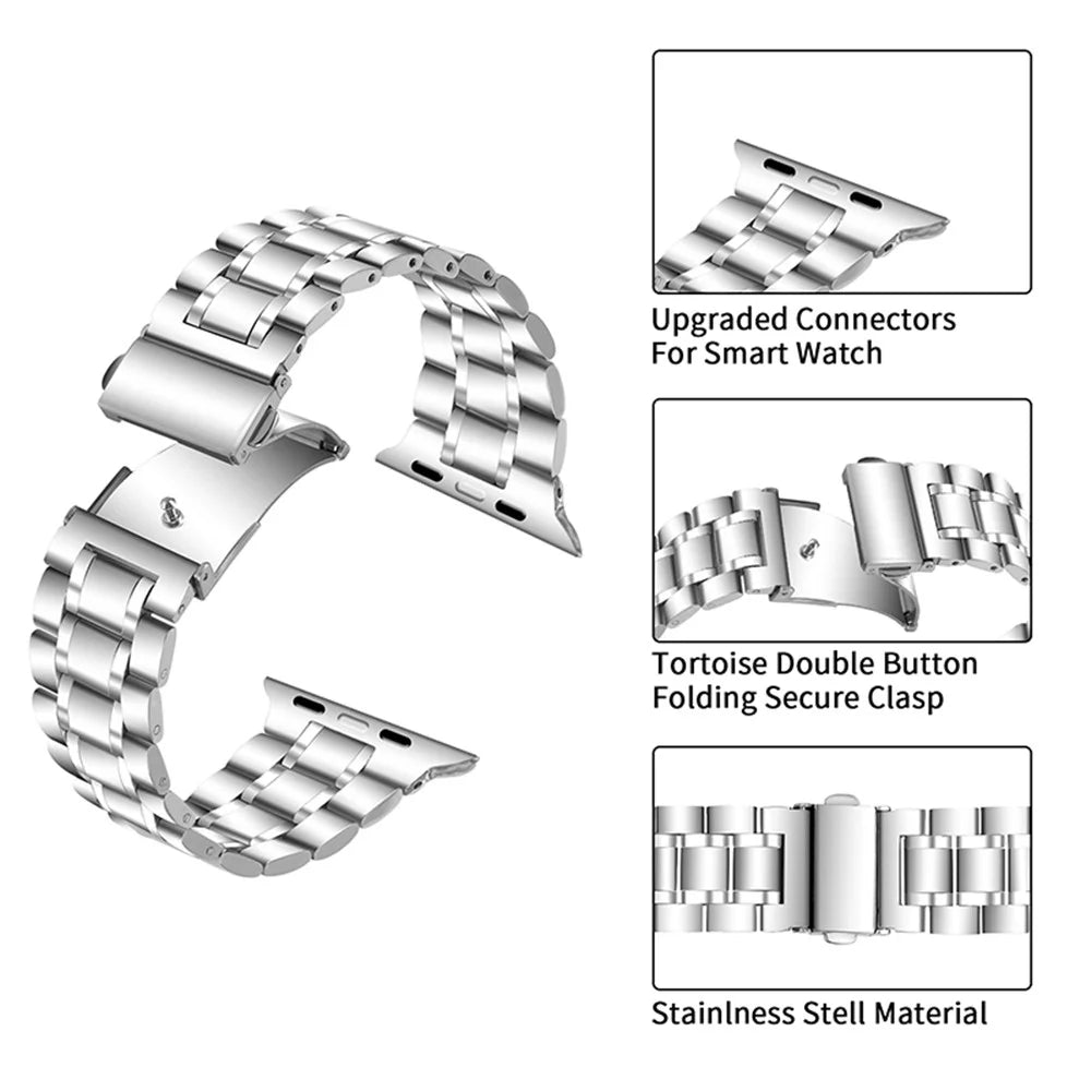 Smart Watch Strap 5-Beads Stainless Steel Replacement Band for Apple Watch Ultra 3 2 1 49mm / Series 11 10 46mm / 9 8 7 45mm / SE3 SE2 SE 6 5 4 44mm / 3 2 1 42mm - Silver - 5