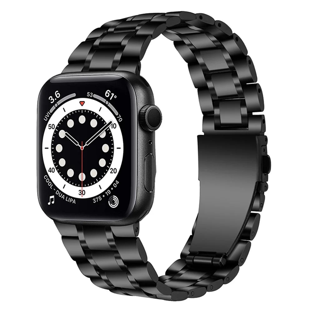 5-Beads Stainless Steel Smart Watch Band Replacement Strap for Apple Watch Ultra 3 2 1 49mm / Series 11 10 46mm / 9 8 7 45mm / SE3 SE2 SE 6 5 4 44mm / 3 2 1 42mm - Black - 2