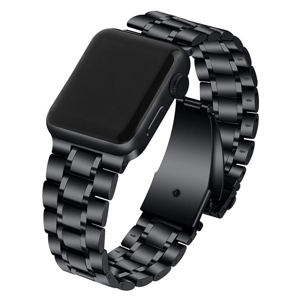 5-Beads Stainless Steel Smart Watch Band Replacement Strap for Apple Watch Ultra 3 2 1 49mm / Series 11 10 46mm / 9 8 7 45mm / SE3 SE2 SE 6 5 4 44mm / 3 2 1 42mm - Black - 3