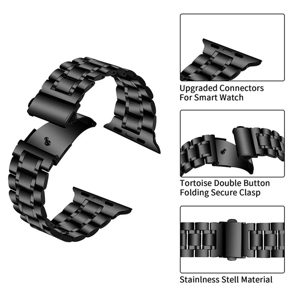 5-Beads Stainless Steel Smart Watch Band Replacement Strap for Apple Watch Ultra 3 2 1 49mm / Series 11 10 46mm / 9 8 7 45mm / SE3 SE2 SE 6 5 4 44mm / 3 2 1 42mm - Black - 5