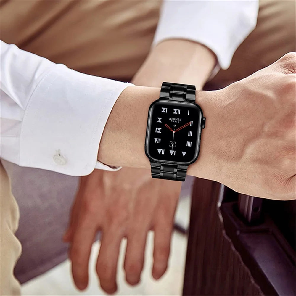 5-Beads Stainless Steel Smart Watch Band Replacement Strap for Apple Watch Ultra 3 2 1 49mm / Series 11 10 46mm / 9 8 7 45mm / SE3 SE2 SE 6 5 4 44mm / 3 2 1 42mm - Black - 7