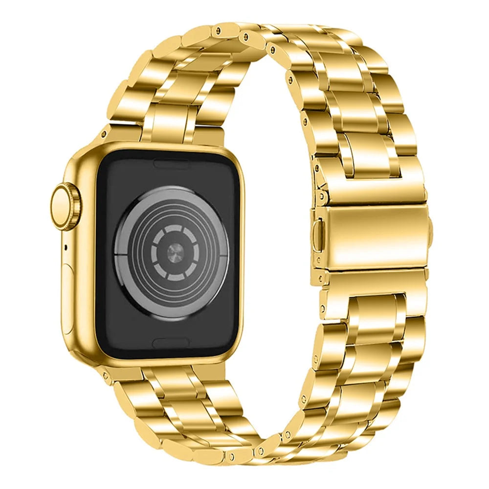 5-Beads Stainless Steel Smart Watch Band Replacement Strap for Apple Watch Ultra 3 2 1 49mm / Series 11 10 46mm / 9 8 7 45mm / SE3 SE2 SE 6 5 4 44mm / 3 2 1 42mm - Gold - 1