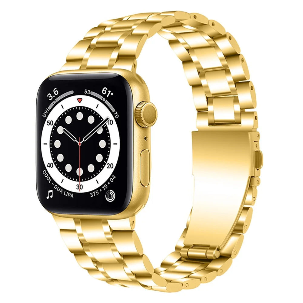 5-Beads Stainless Steel Smart Watch Band Replacement Strap for Apple Watch Ultra 3 2 1 49mm / Series 11 10 46mm / 9 8 7 45mm / SE3 SE2 SE 6 5 4 44mm / 3 2 1 42mm - Gold - 2