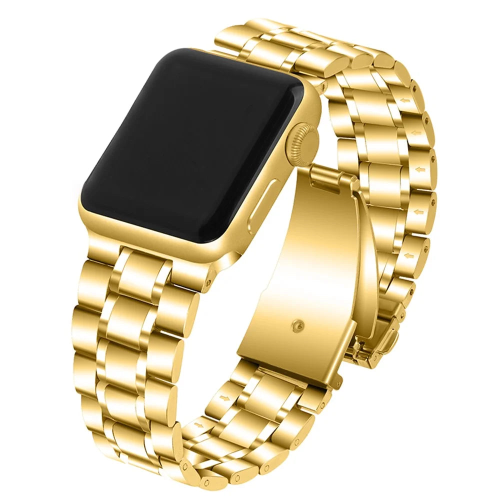 5-Beads Stainless Steel Smart Watch Band Replacement Strap for Apple Watch Ultra 3 2 1 49mm / Series 11 10 46mm / 9 8 7 45mm / SE3 SE2 SE 6 5 4 44mm / 3 2 1 42mm - Gold - 3