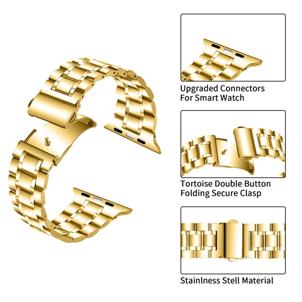 5-Beads Stainless Steel Smart Watch Band Replacement Strap for Apple Watch Ultra 3 2 1 49mm / Series 11 10 46mm / 9 8 7 45mm / SE3 SE2 SE 6 5 4 44mm / 3 2 1 42mm - Gold - 5