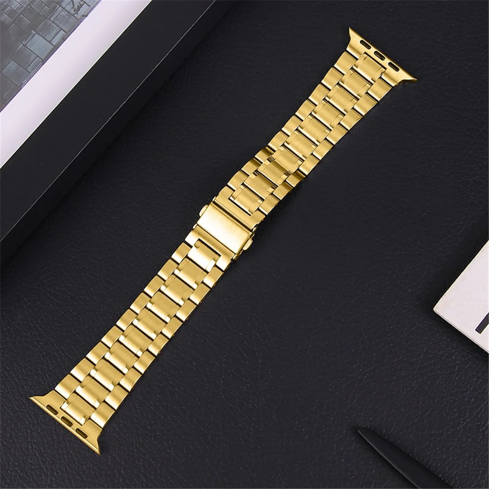 5-Beads Stainless Steel Smart Watch Band Replacement Strap for Apple Watch Ultra 3 2 1 49mm / Series 11 10 46mm / 9 8 7 45mm / SE3 SE2 SE 6 5 4 44mm / 3 2 1 42mm - Gold - 6