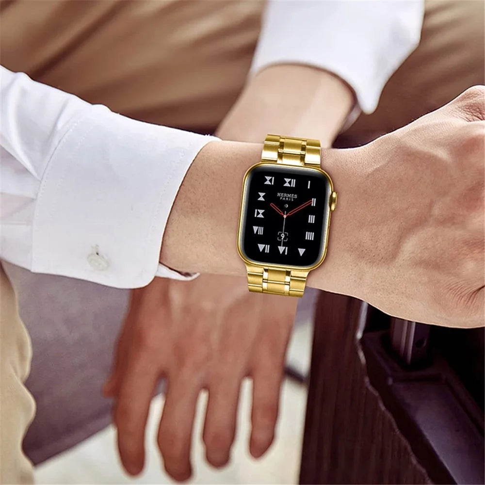 5-Beads Stainless Steel Smart Watch Band Replacement Strap for Apple Watch Ultra 3 2 1 49mm / Series 11 10 46mm / 9 8 7 45mm / SE3 SE2 SE 6 5 4 44mm / 3 2 1 42mm - Gold - 7