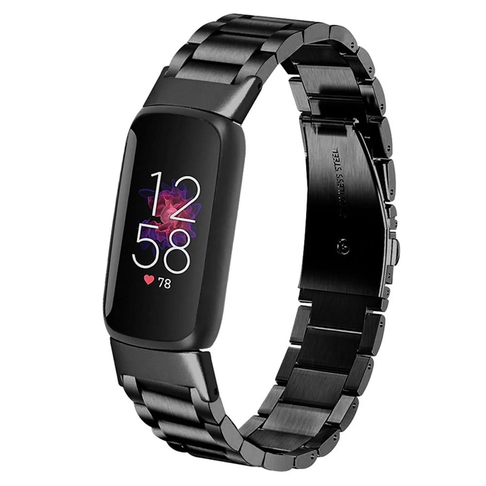 Three Beads Stainless Steel Smart Watch Band Replacement Metal Strap for Fitbit Luxe - Black - 1
