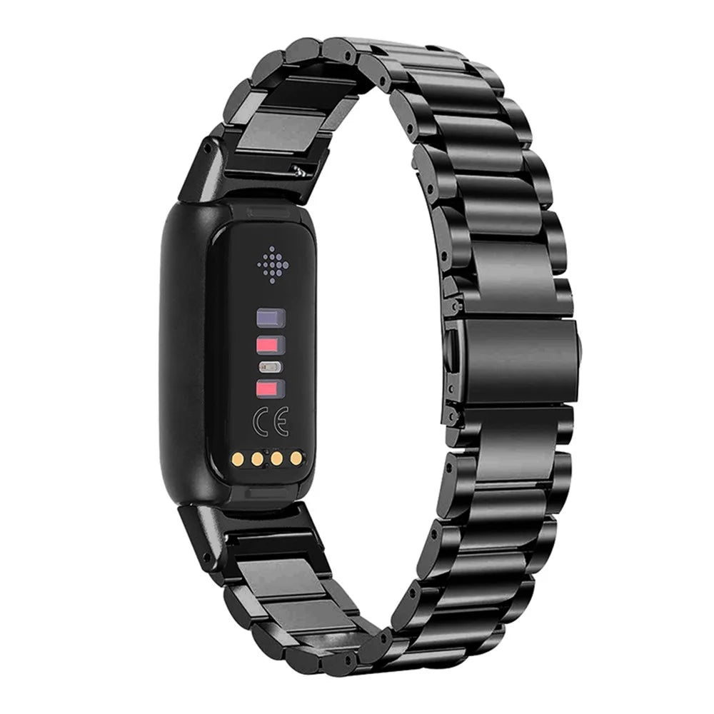 Three Beads Stainless Steel Smart Watch Band Replacement Metal Strap for Fitbit Luxe - Black - 2