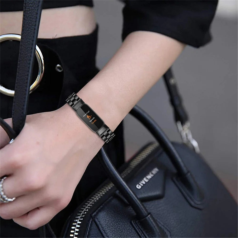 Three Beads Stainless Steel Smart Watch Band Replacement Metal Strap for Fitbit Luxe - Black - 6