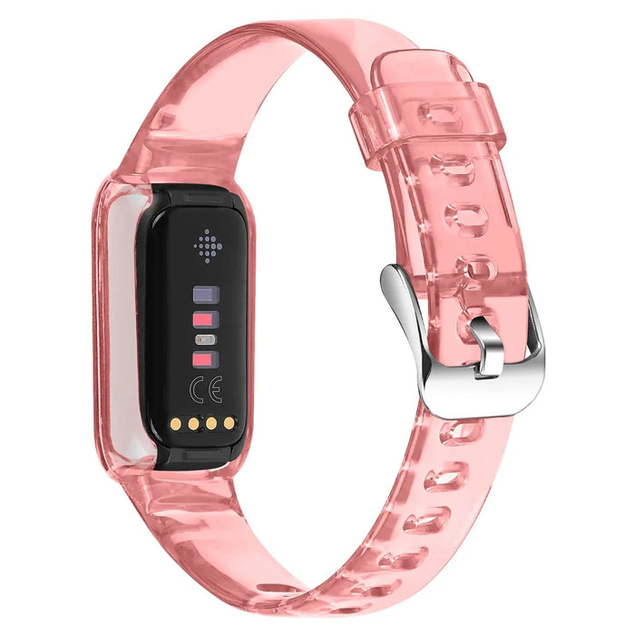 Clear Soft Silicone Integrated Protective Case Watch Strap Replacement Watchband for Fitbit Luxe - Transparent Pink - 2
