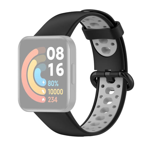 Dual Color Breathable Watch Band Soft Silicone Strap for Xiaomi Redmi Watch 2 - Black/Grey - 1