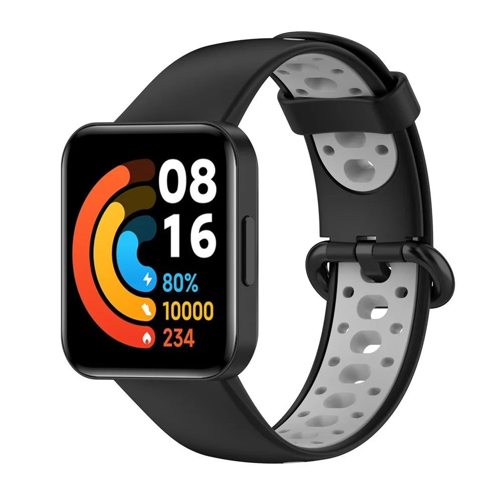 Dual Color Breathable Watch Band Soft Silicone Strap for Xiaomi Redmi Watch 2 - Black/Grey - 2