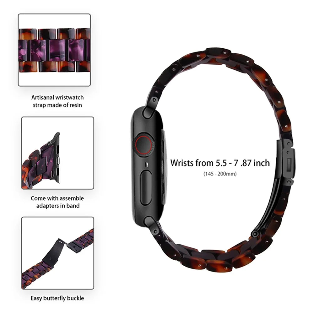 Color Splicing 3 Beads Resin Watch Strap for Apple Watch Series 10 42mm / 9 8 7 41mm / 6 5 4 SE SE (2022) SE (2023) 40mm / 3 2 1 38mm  - Hawksbill / Purple - 3