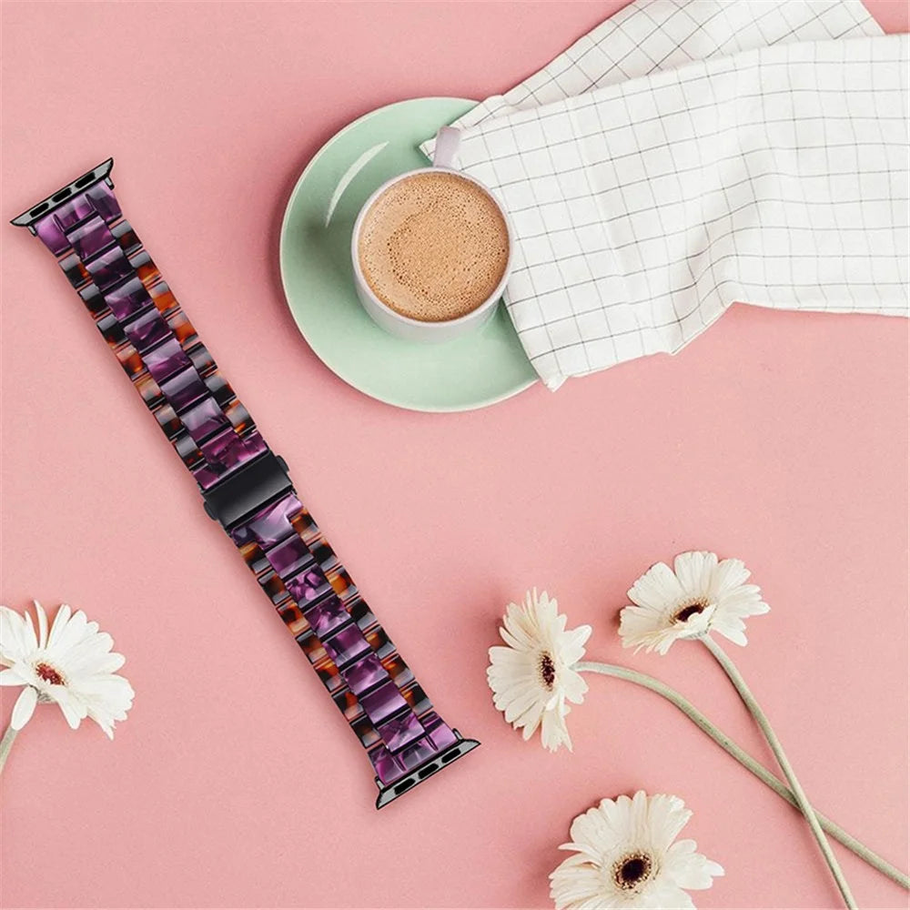 Color Splicing 3 Beads Resin Watch Strap for Apple Watch Series 10 42mm / 9 8 7 41mm / 6 5 4 SE SE (2022) SE (2023) 40mm / 3 2 1 38mm  - Hawksbill / Purple - 5