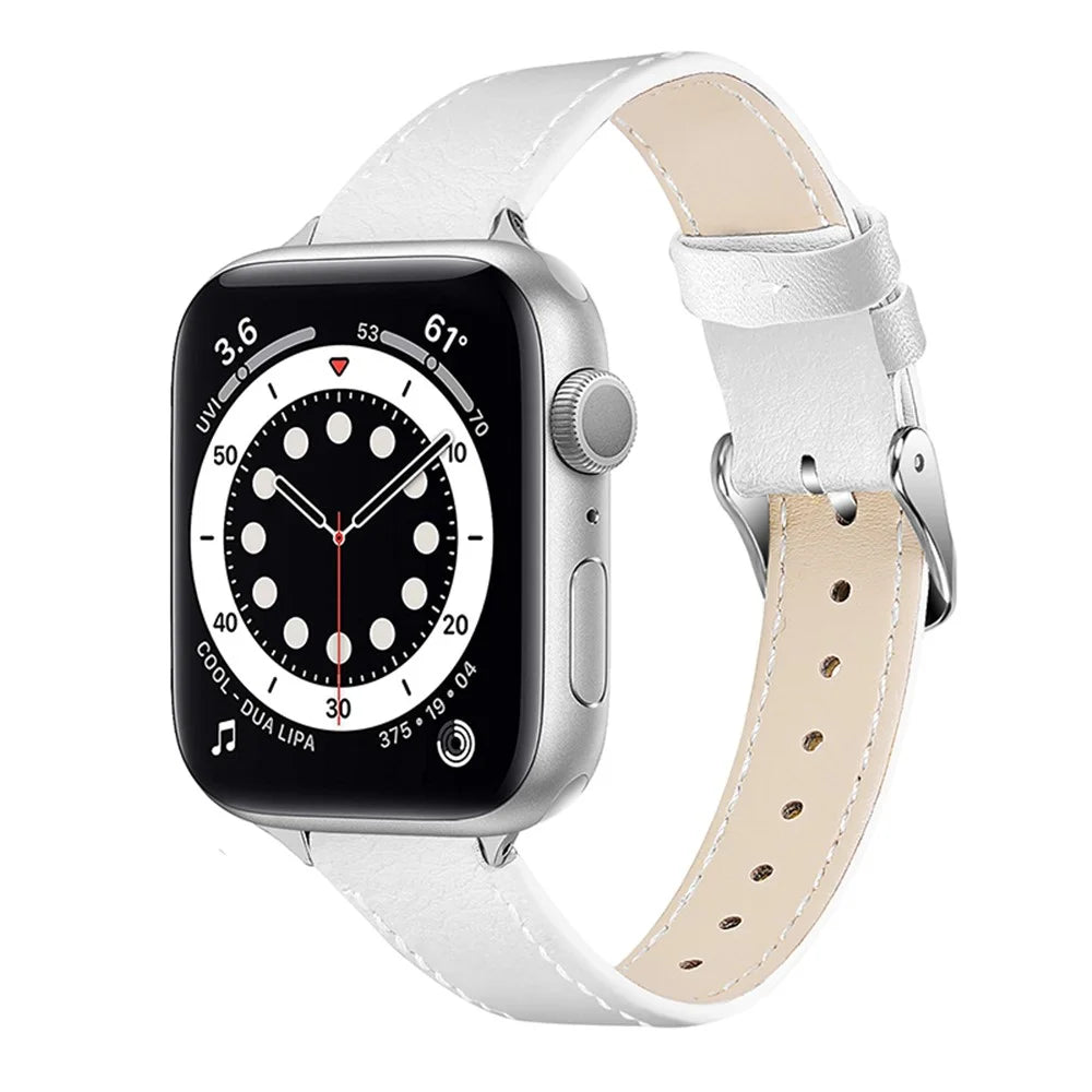 Genuine Leather Smart Watch Band Adjustable Strap for Apple Watch Ultra 49mm / Ultra 2 49mm / Series 9 45mm / SE (2023) 44mm / Series 8 45mm / 7 45mm / Watch Series 6 / 5 / 4 / SE 44mm / SE (2022) 44mm /  Series 3 / 2 / 1 42mm - White - 2