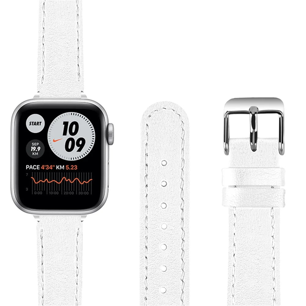 Genuine Leather Smart Watch Band Adjustable Strap for Apple Watch Ultra 49mm / Ultra 2 49mm / Series 9 45mm / SE (2023) 44mm / Series 8 45mm / 7 45mm / Watch Series 6 / 5 / 4 / SE 44mm / SE (2022) 44mm /  Series 3 / 2 / 1 42mm - White - 6