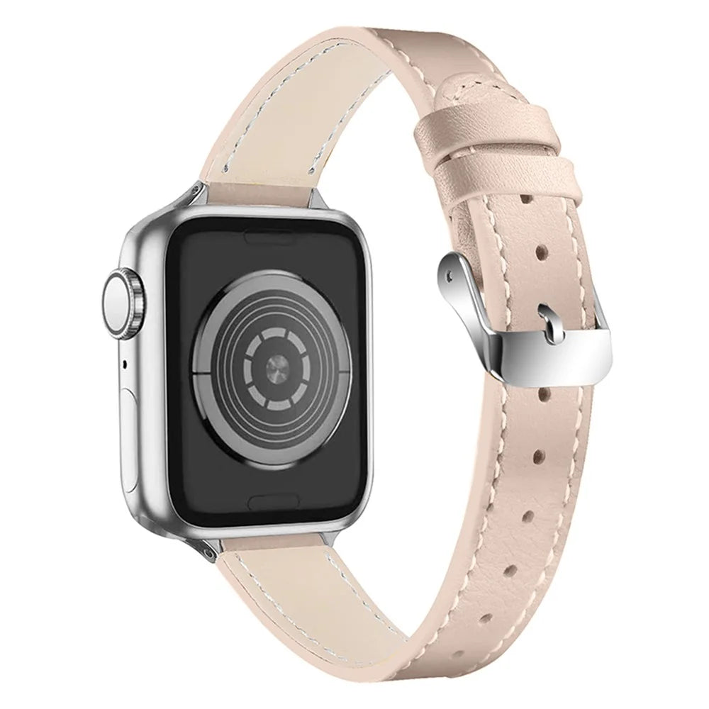 Smart Watch Strap Genuine Leather Watchband for Apple Watch Series 11 10 42mm / 9 8 7 41mm / SE3 SE2 SE 6 5 4 40mm / 3 2 1 38mm - Apricot - 1