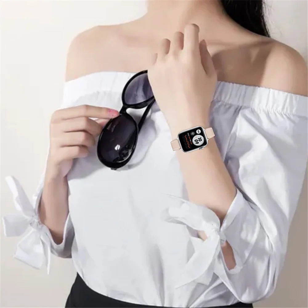 Smart Watch Strap Genuine Leather Watchband for Apple Watch Series 11 10 42mm / 9 8 7 41mm / SE3 SE2 SE 6 5 4 40mm / 3 2 1 38mm - Apricot - 4