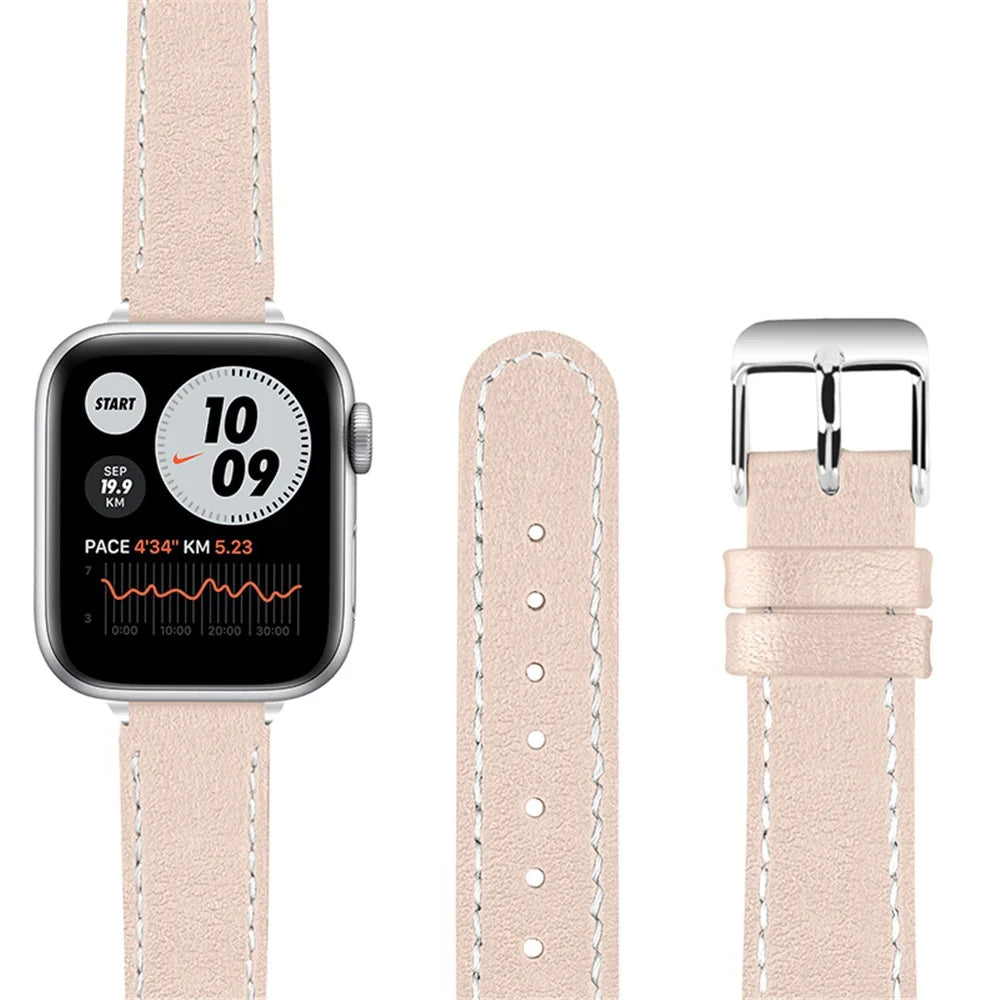 Smart Watch Strap Genuine Leather Watchband for Apple Watch Series 11 10 42mm / 9 8 7 41mm / SE3 SE2 SE 6 5 4 40mm / 3 2 1 38mm - Apricot - 6