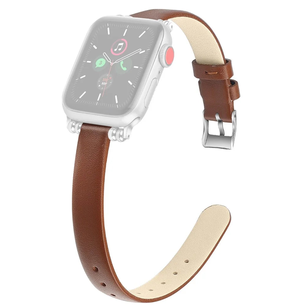 Anti-Scratch Genuine Leather Watch Strap Replacement (Size: L) for Apple Watch Ultra 3 2 1 49mm / Series 11 10 46mm / 9 8 7 45mm / SE3 SE2 SE 6 5 4 44mm / 3 2 1 42mm - Brown - 1