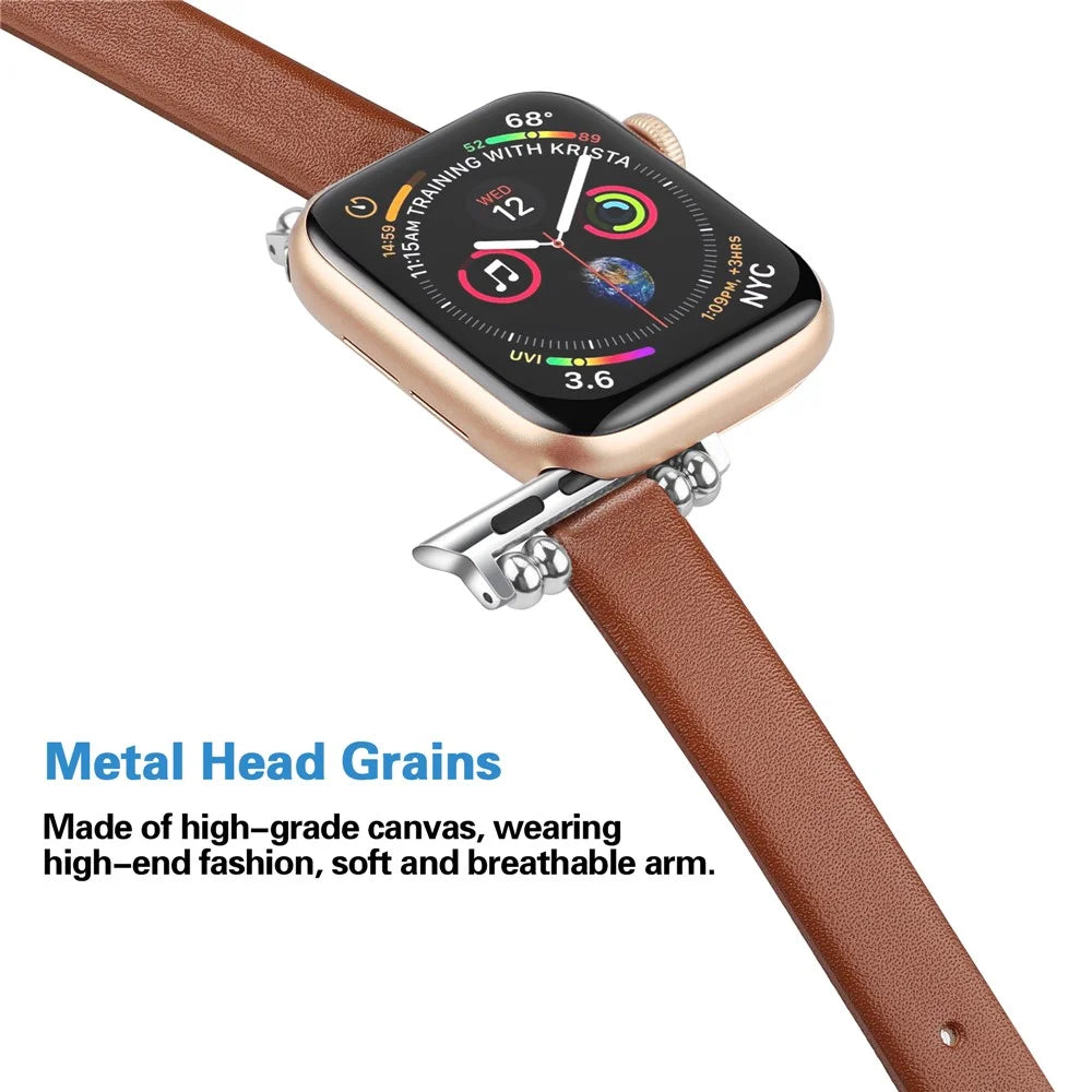 Anti-Scratch Genuine Leather Watch Strap Replacement (Size: L) for Apple Watch Ultra 3 2 1 49mm / Series 11 10 46mm / 9 8 7 45mm / SE3 SE2 SE 6 5 4 44mm / 3 2 1 42mm - Brown - 2