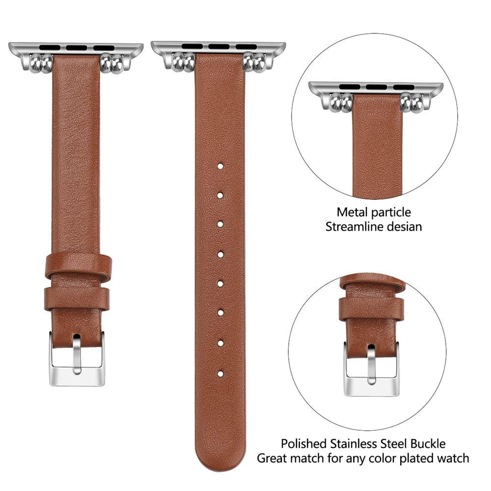 Anti-Scratch Genuine Leather Watch Strap Replacement (Size: L) for Apple Watch Ultra 3 2 1 49mm / Series 11 10 46mm / 9 8 7 45mm / SE3 SE2 SE 6 5 4 44mm / 3 2 1 42mm - Brown - 3