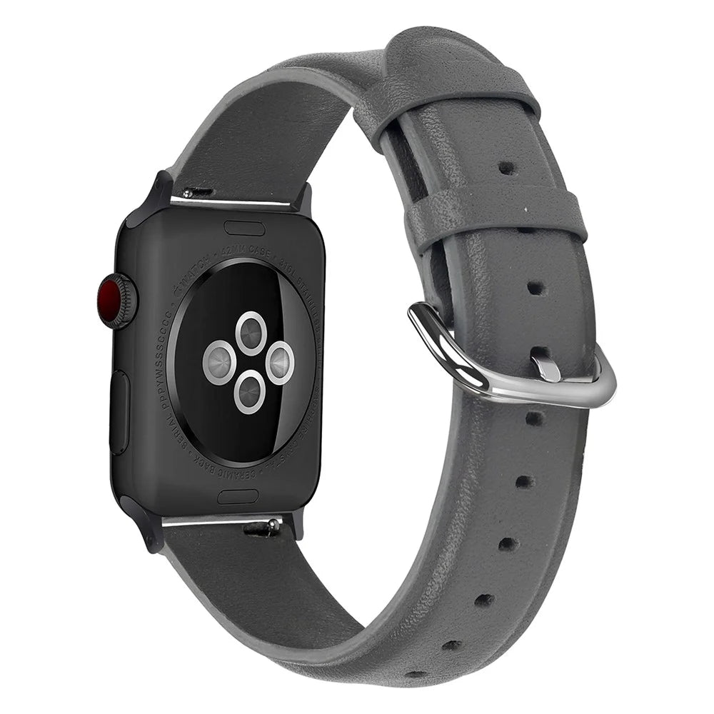 Anti-Scratch Fashionable Top-Layer Cowhide Leather Genuine Leather Watch Strap for Apple Watch Ultra 3 2 1 49mm / Series 11 10 46mm / 9 8 7 45mm / SE3 SE2 SE 6 5 4 44mm / 3 2 1 42mm - Grey - 1