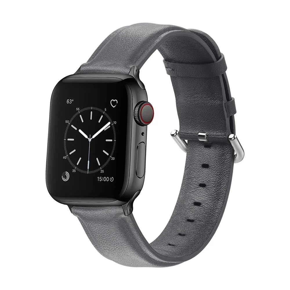 Anti-Scratch Fashionable Top-Layer Cowhide Leather Genuine Leather Watch Strap for Apple Watch Ultra 3 2 1 49mm / Series 11 10 46mm / 9 8 7 45mm / SE3 SE2 SE 6 5 4 44mm / 3 2 1 42mm - Grey - 2