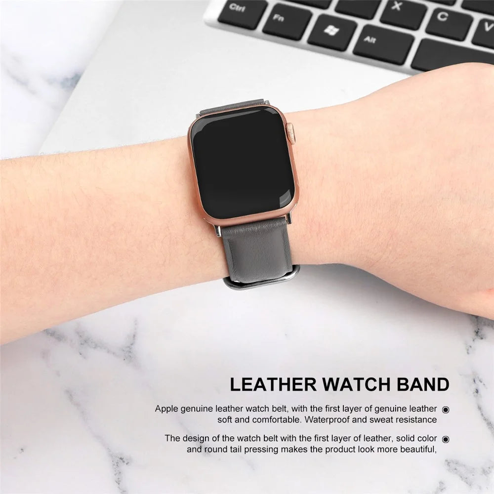 Anti-Scratch Fashionable Top-Layer Cowhide Leather Genuine Leather Watch Strap for Apple Watch Ultra 3 2 1 49mm / Series 11 10 46mm / 9 8 7 45mm / SE3 SE2 SE 6 5 4 44mm / 3 2 1 42mm - Grey - 6