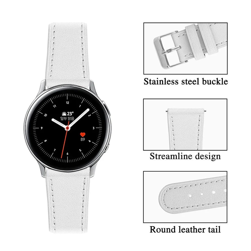 20mm Top Layer Cowhide Genuine Leather Strap Watchband for Samsung Galaxy Watch 42mm/Gear S2 Classic/Huawei Watch 2 - White - 3