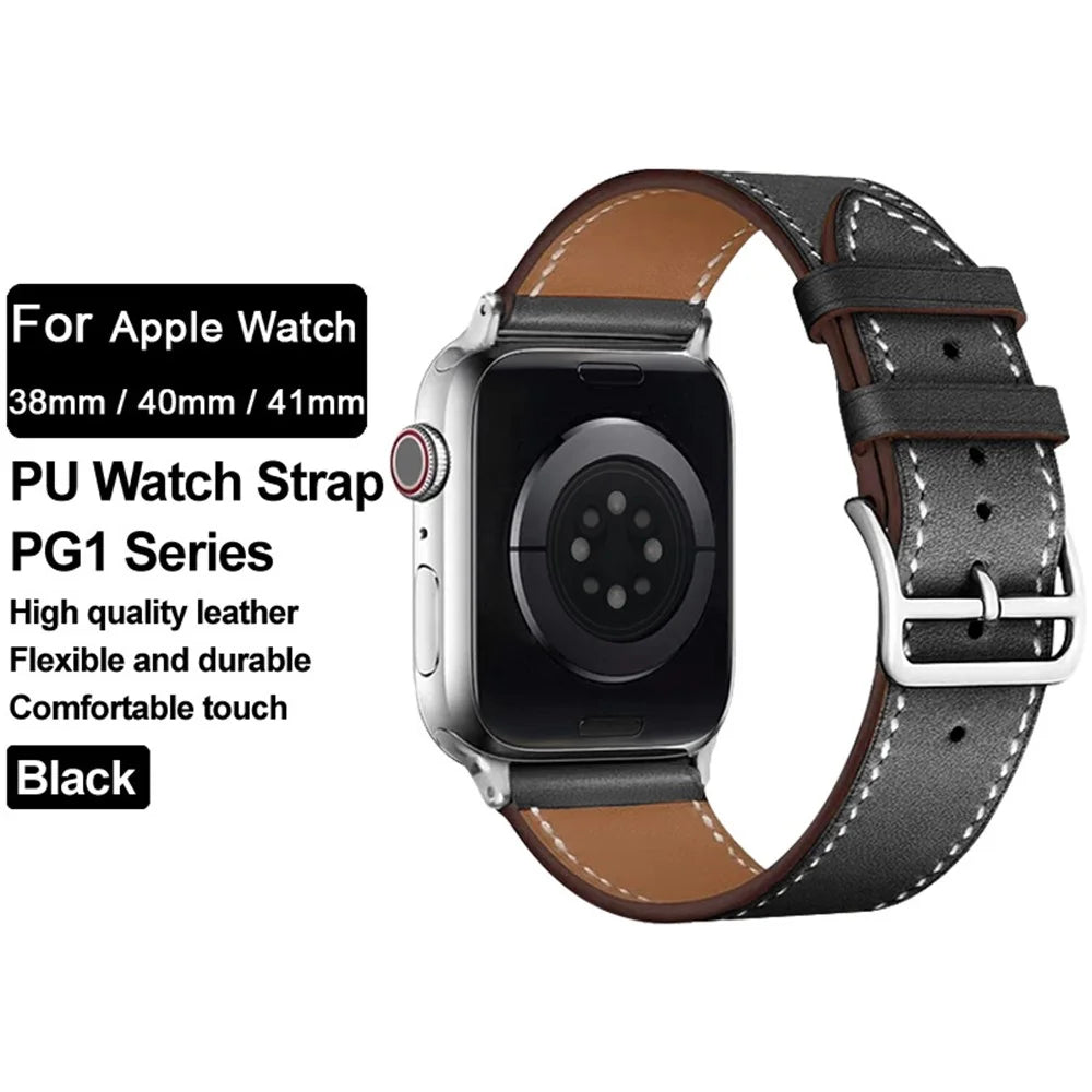 IMAK PG1 Series PU Leather Smart Watch Strap Wrist Band for Apple Watch Series 11 10 42mm / 9 8 7 41mm / SE3 SE2 SE 6 5 4 40mm / 3 2 1 38mm - Black - 2