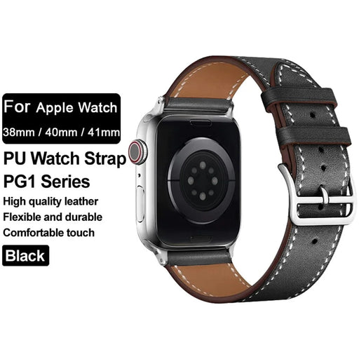 IMAK PG1 Series PU Leather Smart Watch Strap Wrist Band for Apple Watch Series 11 10 42mm / 9 8 7 41mm / SE3 SE2 SE 6 5 4 40mm / 3 2 1 38mm - Black - 2