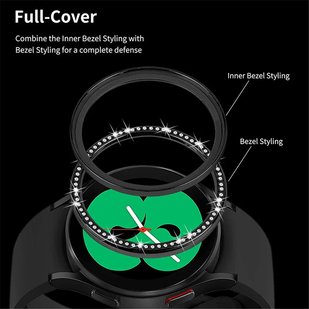 Stainless Steel Watch Bezel Ring Protective Cover with Bling Rhinestone Decor for Samsung Galaxy Watch Active/Active2 44mm - Black - 2