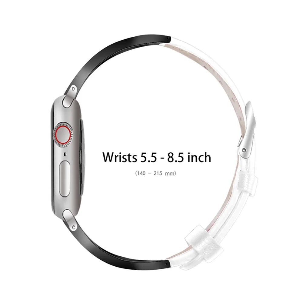 Rhinestone Decorative Ceramic+Stainless Steel+Genuine Leather Watchband for Apple Watch Ultra 3 2 1 49mm / Series 11 10 46mm / 9 8 7 45mm / SE3 SE2 SE 6 5 4 44mm / 3 2 1 42mm - White - 4