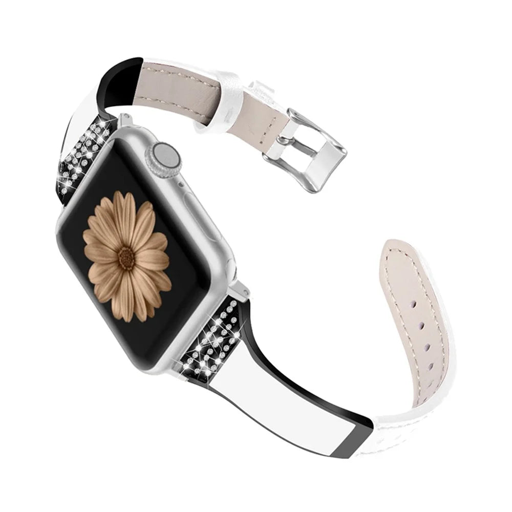 Ceramic+Stainless Steel+Genuine Leather Watch Strap for Apple Watch Series 11 10 42mm / 9 8 7 41mm / SE3 SE2 SE 6 5 4 40mm / 3 2 1 38mm - White - 2