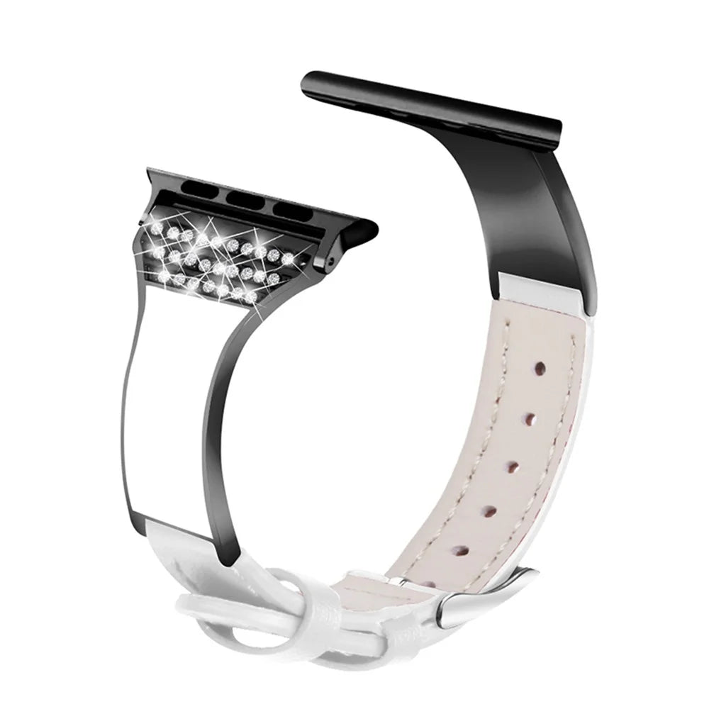 Ceramic+Stainless Steel+Genuine Leather Watch Strap for Apple Watch Series 11 10 42mm / 9 8 7 41mm / SE3 SE2 SE 6 5 4 40mm / 3 2 1 38mm - White - 3