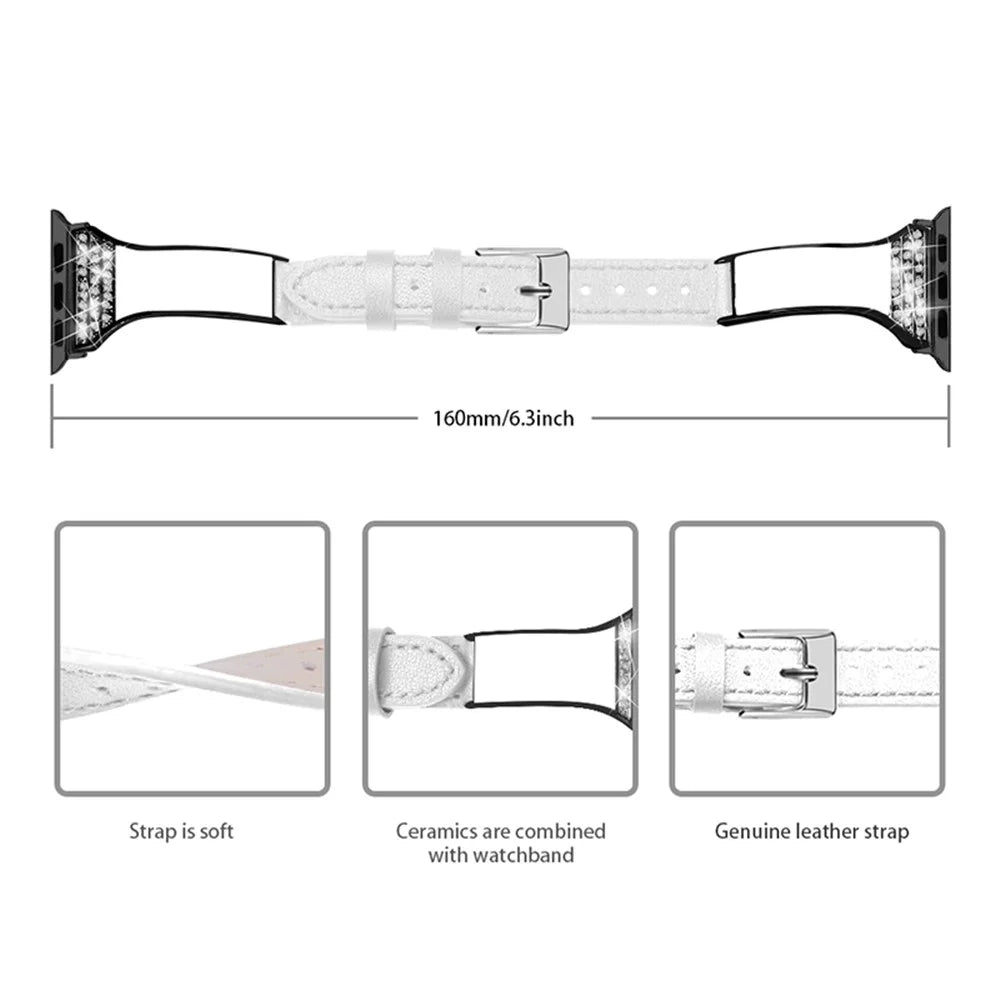 Ceramic+Stainless Steel+Genuine Leather Watch Strap for Apple Watch Series 11 10 42mm / 9 8 7 41mm / SE3 SE2 SE 6 5 4 40mm / 3 2 1 38mm - White - 5