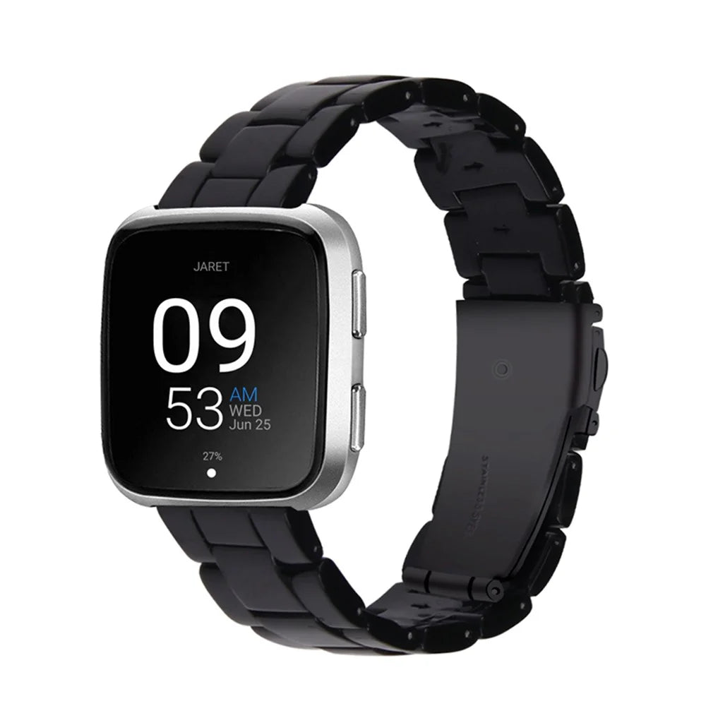 Quick Release 3 Beads Resin Watch Strap with Stainless Steel Folding Clasp for Fitbit Versa 2/Fitbit Versa/Versa Lite/Versa SE - Black - 1