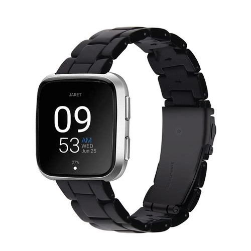 Quick Release 3 Beads Resin Watch Strap with Stainless Steel Folding Clasp for Fitbit Versa 2/Fitbit Versa/Versa Lite/Versa SE - Black - 1