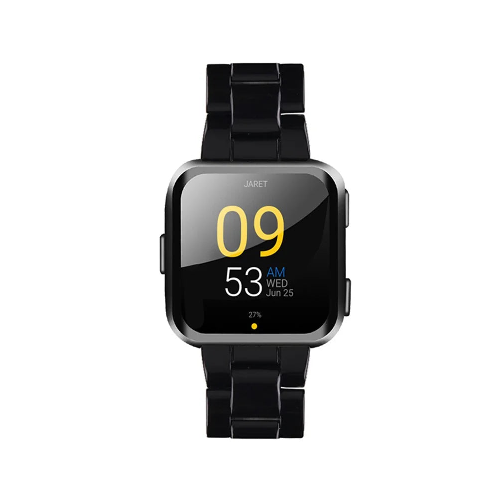 Quick Release 3 Beads Resin Watch Strap with Stainless Steel Folding Clasp for Fitbit Versa 2/Fitbit Versa/Versa Lite/Versa SE - Black - 3