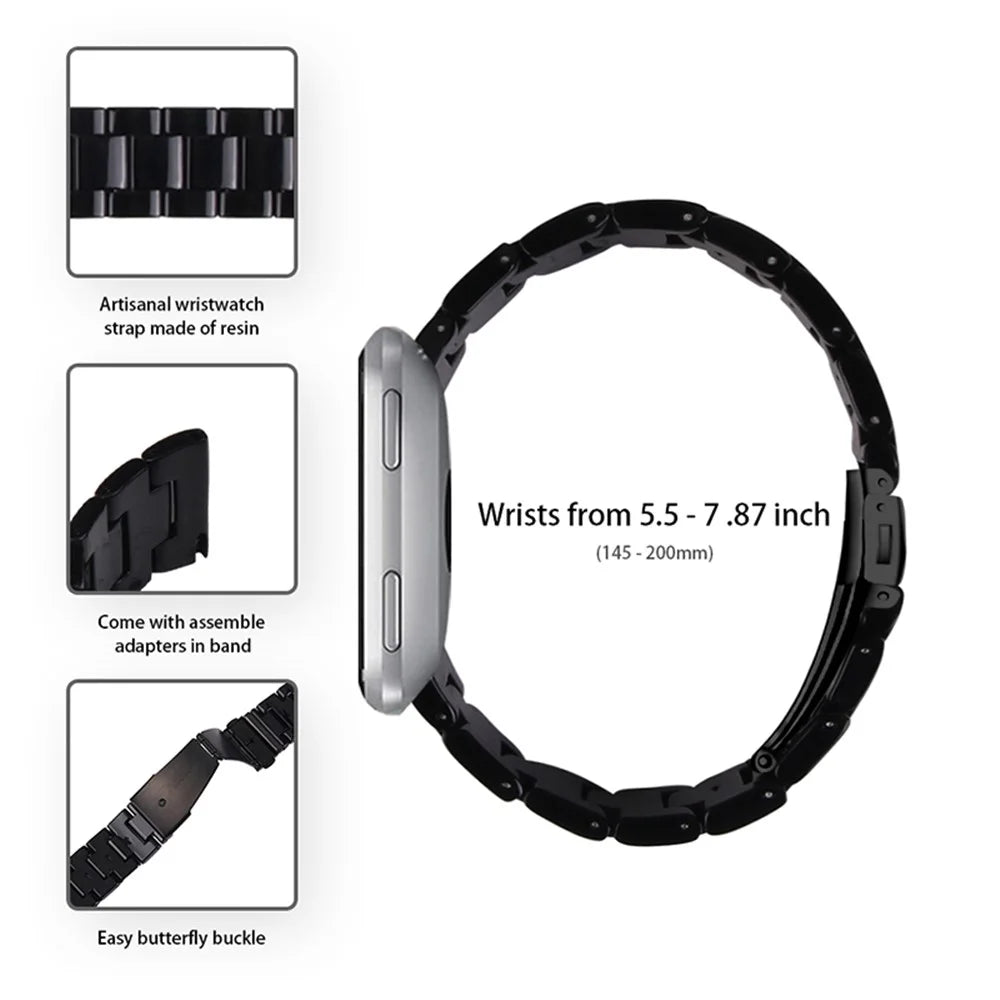 Quick Release 3 Beads Resin Watch Strap with Stainless Steel Folding Clasp for Fitbit Versa 2/Fitbit Versa/Versa Lite/Versa SE - Black - 5