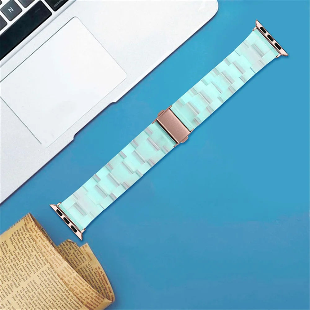 3 Beads Resin Watch Strap with Stainless Steel Folding Clasp for Apple Watch Ultra 3 2 1 49mm / Series 11 10 46mm / 9 8 7 45mm / SE3 SE2 SE 6 5 4 44mm / 3 2 1 42mm - Green - 4