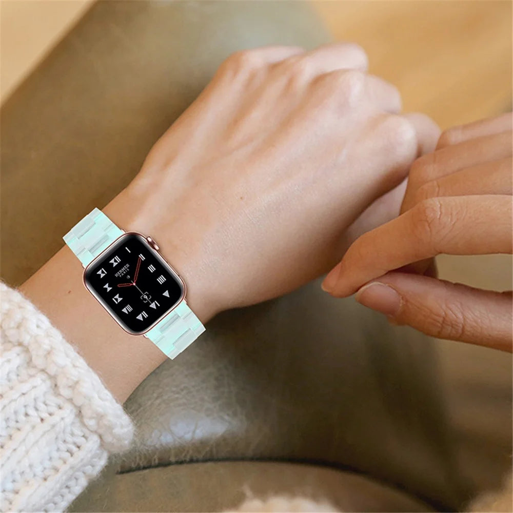 3 Beads Resin Watch Strap with Stainless Steel Folding Clasp for Apple Watch Ultra 3 2 1 49mm / Series 11 10 46mm / 9 8 7 45mm / SE3 SE2 SE 6 5 4 44mm / 3 2 1 42mm - Green - 7