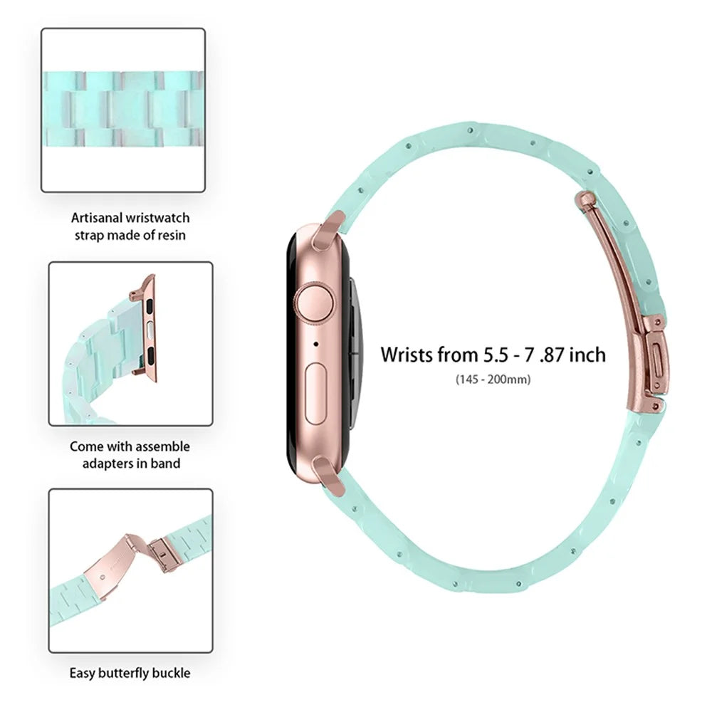 Replacement 3 Beads Resin Watch Strap Band for Apple Watch Series 11 10 42mm / 9 8 7 41mm / SE3 SE2 SE 6 5 4 40mm / 3 2 1 38mm - Green - 6