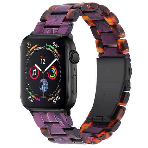 Color Splicing Resin Strap 3 Beads Watchband with Butterfly Buckle for Apple Watch Ultra 3 2 1 49mm / Series 11 10 46mm / 9 8 7 45mm / SE3 SE2 SE 6 5 4 44mm / 3 2 1 42mm - Hawksbill / Purple - 1